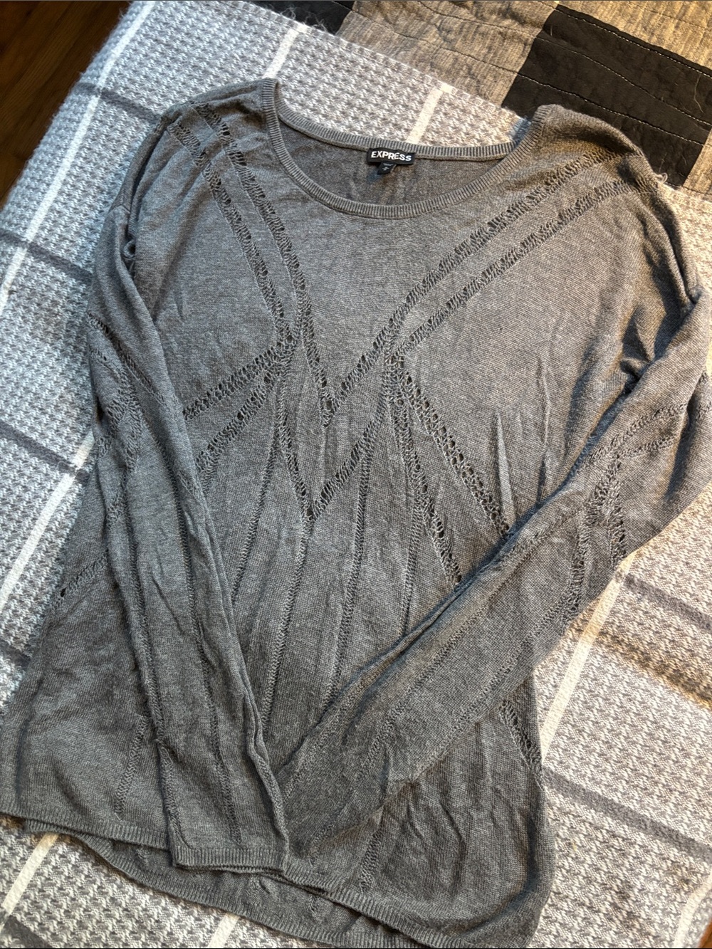 Express Gray Open-Knit Scoop Neck Sweater
